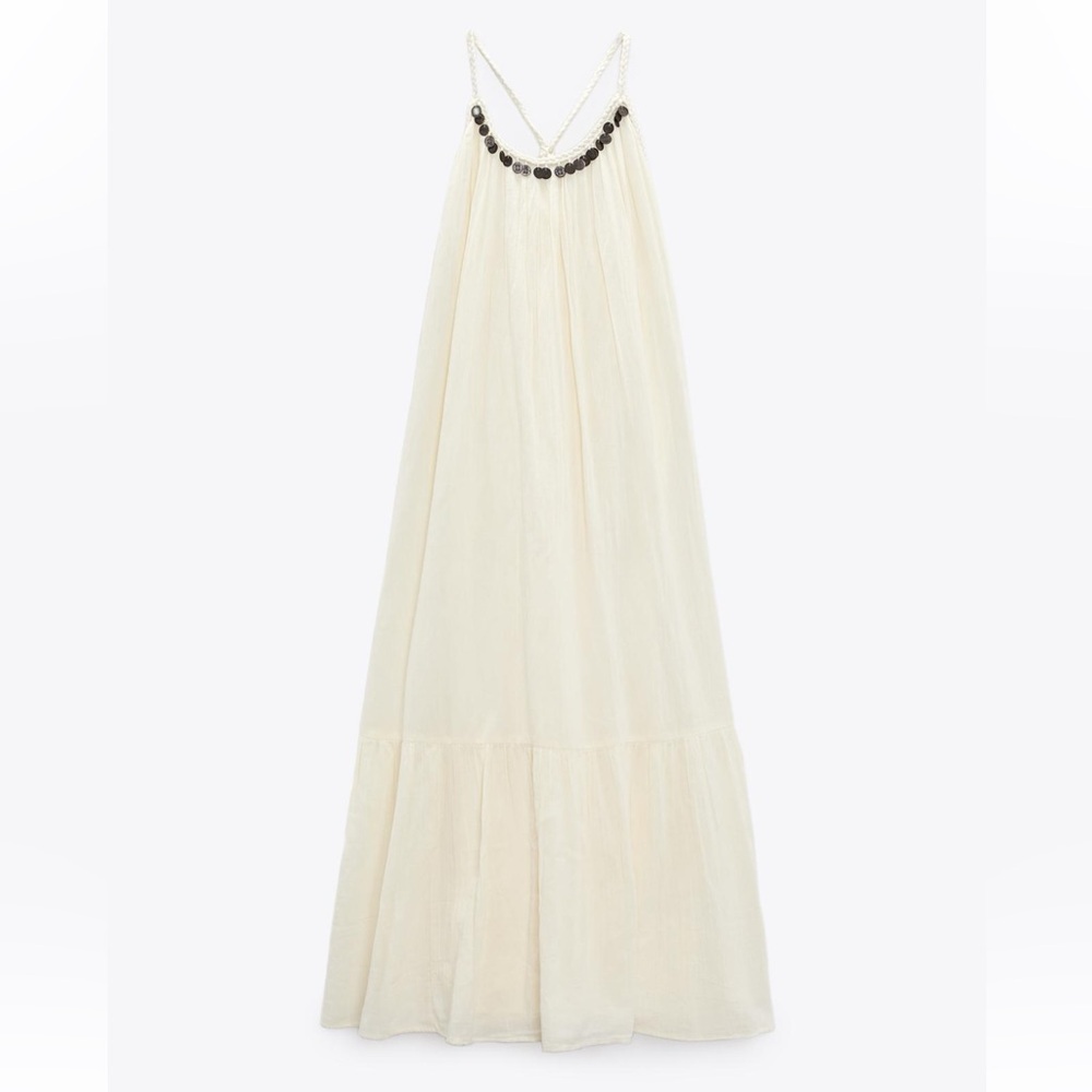 Elegant Cream Dress with Coin Detail